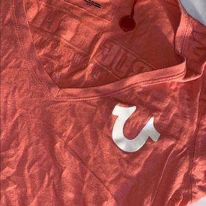 Peach/ white true religion shirt
